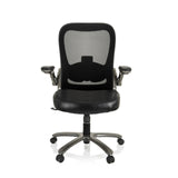 Siège pivotant XXL INSTRUCTOR T I noir avec dossier en maille, assise en similicuir et pied à cinq roulettes de hjh OFFICE – vue à 360° (vue de face 0°)