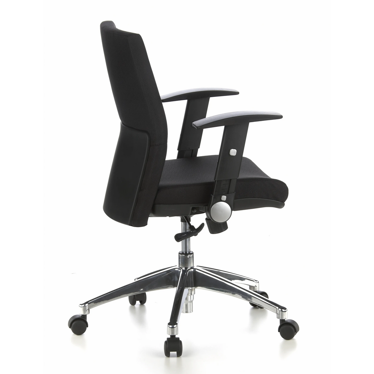 Siège de bureau de qualité professionnelle LAGUNA PRO noir avec accoudoirs et piétement à cinq roulettes de hjh OFFICE – vue à 360° (vue de profil 100°)