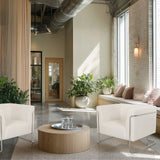 Deux Fauteuil de salon Curacao Cord blancs avec structure en métal et une table basse ronde de hjh LIVING