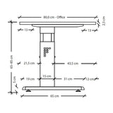 Maßzeichnung des höhenverstellbaren Schreibtischs MEGA 12 G mit einer Breite von 80,0 cm von hjh OFFICE PRO