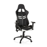 Fauteuil Gamer LEAGUE PRO noir et blanc avec appui-tête et base à cinq roulettes de hjh OFFICE – vue à 360° (vue de face 20°)