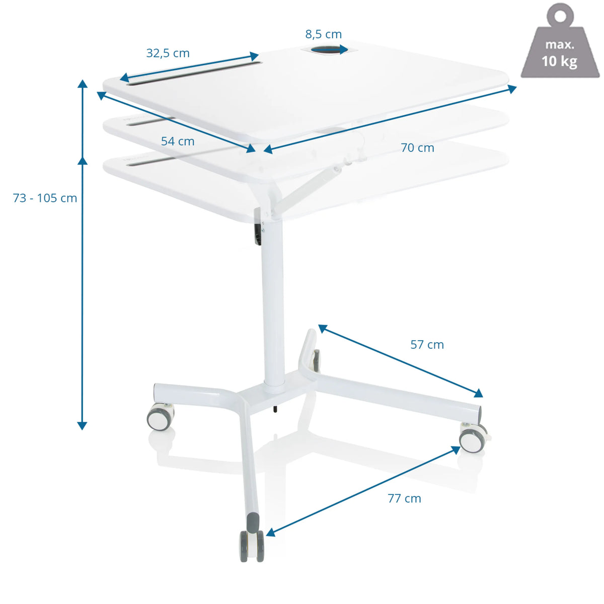 Dessin coté du Bureau assis-debout STAND VM-SU I avec une hauteur de 73-105 cm de hjh OFFICE