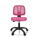 Chaise pivotante pour des enfants KID YU 200 rose avec dossier en maille et pied noir à cinq roulettes de hjh OFFICE – vue à 360° (vue de face 0°)