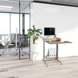 Bureau assis-debout WORKSTATION en hêtre et gris avec deux surfaces de rangement et roulettes de hjh OFFICE