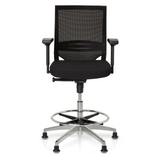 Chaise de comptoir TOP WORK 77 noire avec dossier en maille, repose-pieds et cinq patins de hjh OFFICE – vue à 360° (vue de face 0°)