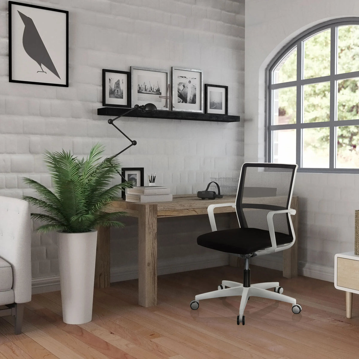 Siège de bureau de qualité professionnelle MOVE-TEC NET 3D W en blanc et noir avec dossier en maille et base à roulettes de hjh OFFICE