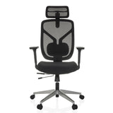 Siège de bureau haut de gamme CASSILIS B noir avec dossier en maille et base à cinq roulettes de hjh OFFICE – vue à 360° (vue de face 0°)