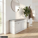 Armoire à chaussures Estha 11 blanche avec assise grise et deux portes de hjh LIVING (image générée par IA)