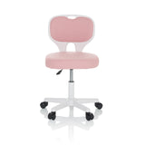 Chaise pivotante pour des enfants KIDDY TOP W rose avec structure blanche et base à cinq roulettes de hjh OFFICE – vue à 360° (vue de face 0°)