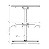 Maßzeichnung des höhenverstellbaren Schreibtischs XDSM 82 G mit einer Höhe von 63,5 bis 128,5 cm von hjh OFFICE PRO