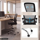 Chaise de comptoir VENDO WORK en noir avec vues détaillées du dossier et des roulettes de hjh OFFICE (image générée par IA)