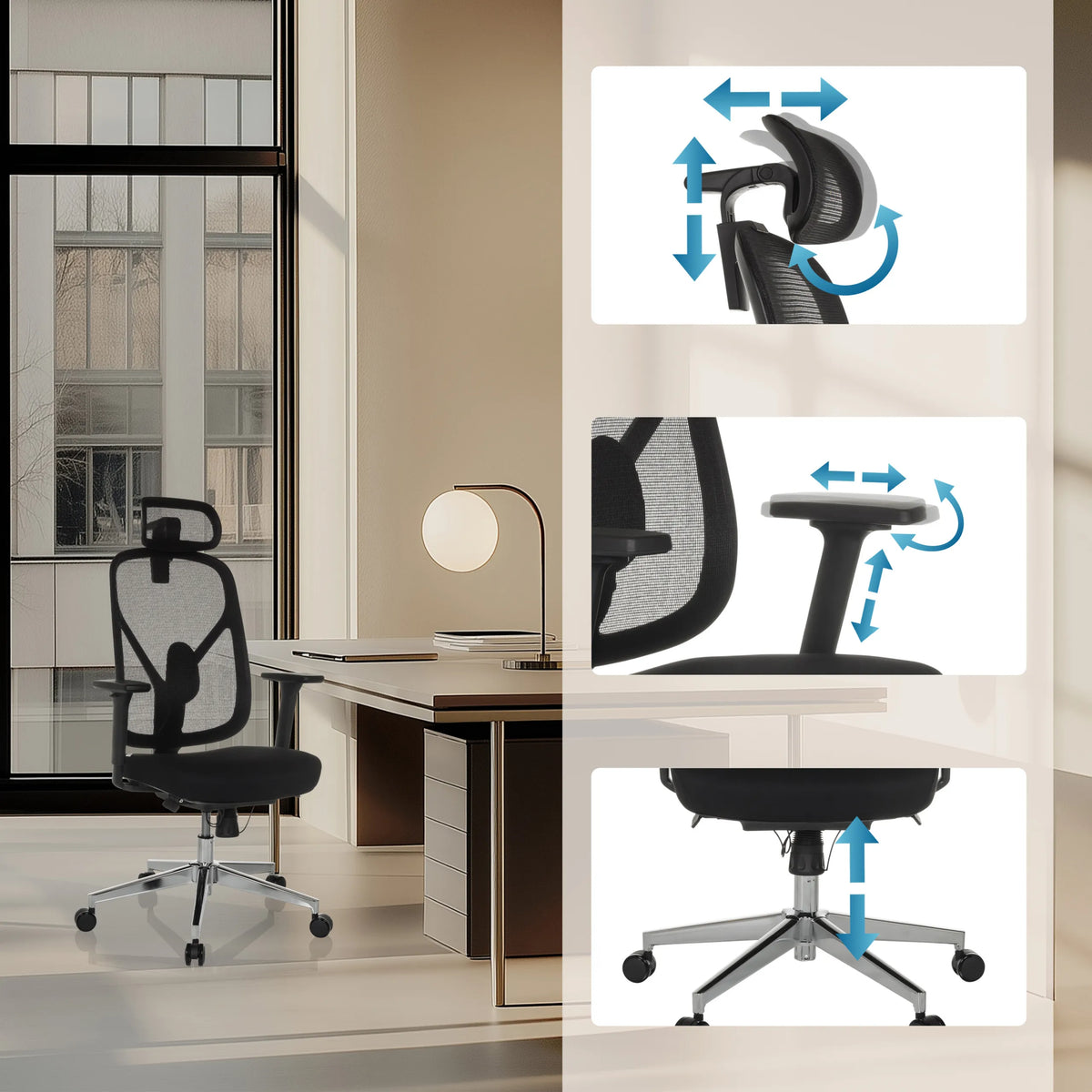 Appui-tête, hauteur d'assise et vérin à gaz réglables du Siège de bureau de qualité professionnelle RALOO PRO de hjh OFFICE