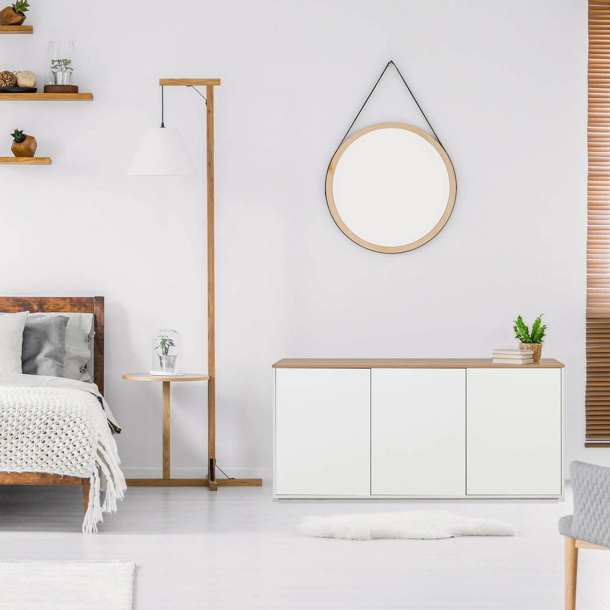 Buffet KELO S en blanc avec plateau en chêne de hjh LIVING