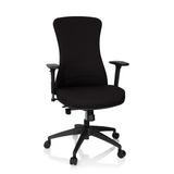 Siège de bureau de qualité professionnelle OFFICE XT PRO noir avec accoudoirs et base à cinq roulettes de hjh OFFICE – vue à 360° (vue de face 20°)