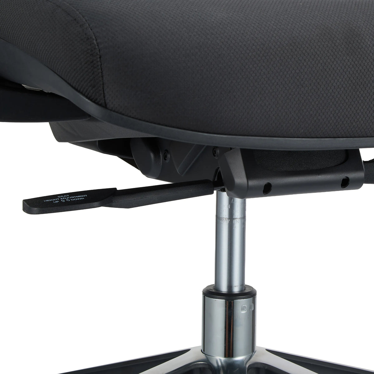 Levier de réglage de la hauteur sous l'assise noire du siège de bureau de qualité professionnelle ERGO LINE II de hjh OFFICE