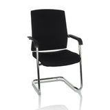 Chaises cantilever LEVIA VP noires avec accoudoirs et structure chromée de hjh OFFICE – vue à 360° (vue de face 15°)