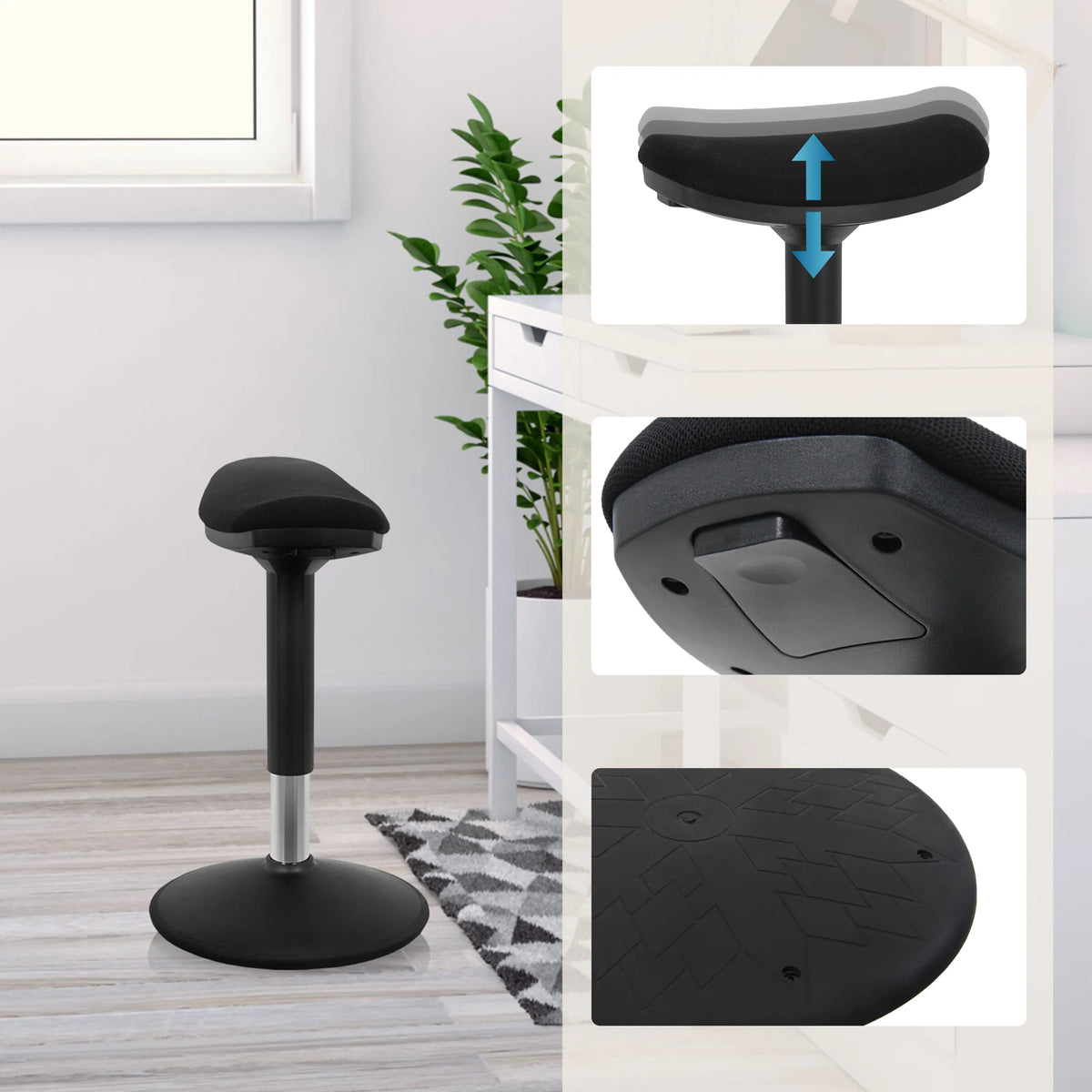 Assise réglable en hauteur et pied du Siège assis-debout BALANCE SIT I B en noir de hjh OFFICE