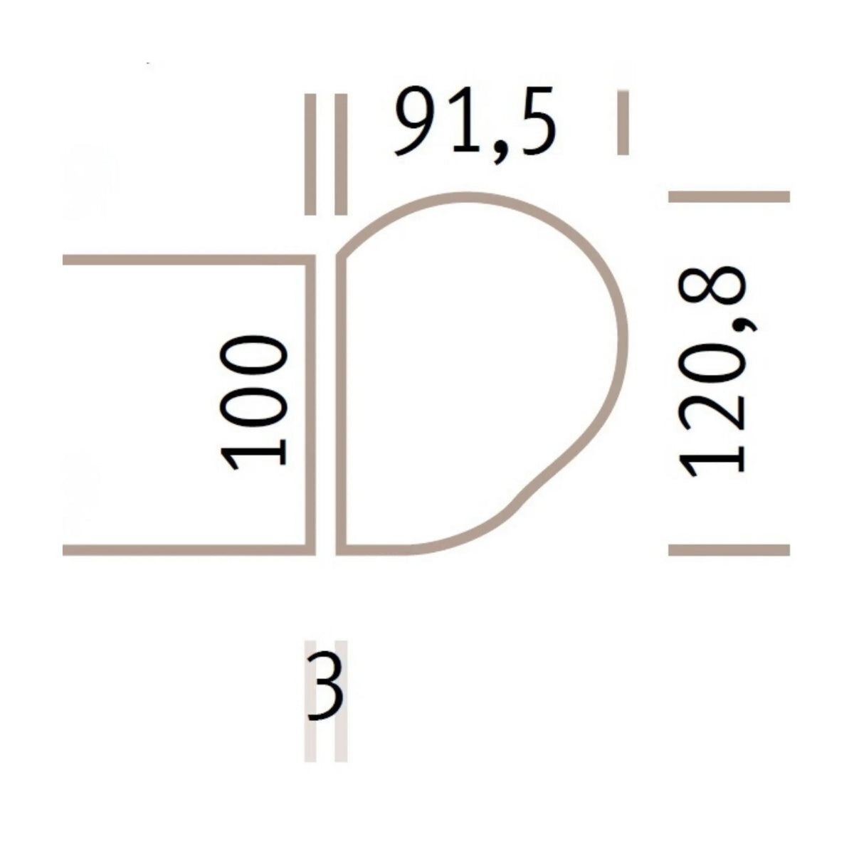Dessin dimensionnel de la plaque d'extension LA92 C avec dimensions de 100, 91,5 et 120,8 de hjh OFFICE PRO