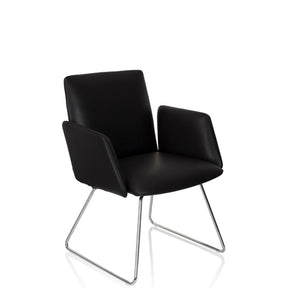 Chaise rembourrée noire DESIGNIA V avec piètement luge en métal brillant de hjh OFFICE