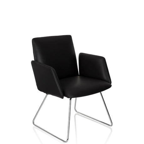 Chaise rembourrée noire DESIGNIA V avec piètement luge en métal brillant de hjh OFFICE
