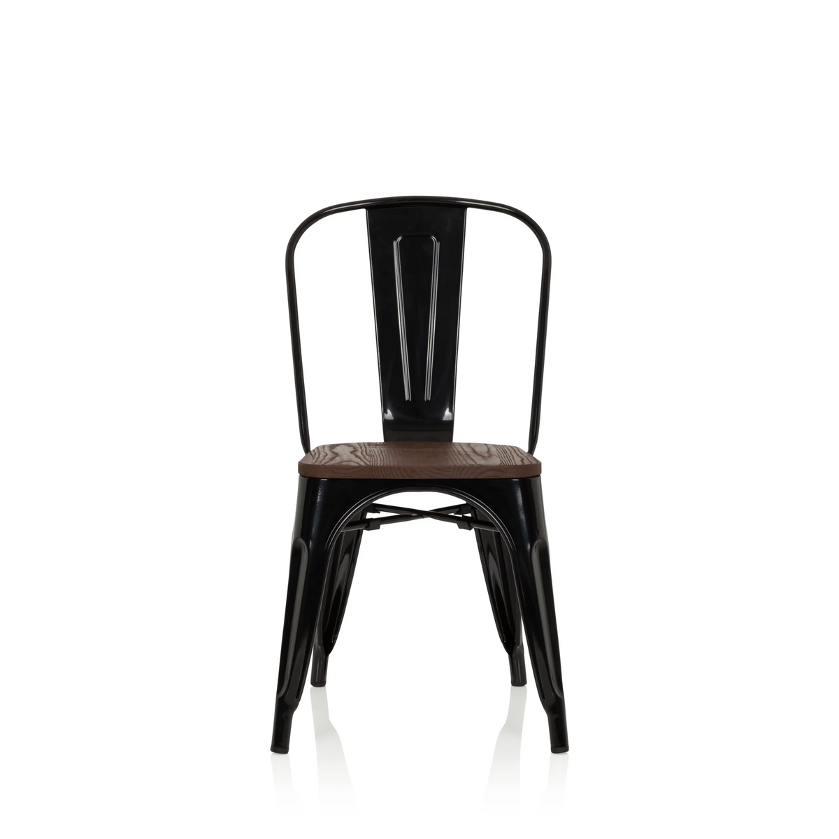 Chaise de bistrot noire VANTAGGIO COMFORT W avec assise en bois marron de hjh OFFICE – vue à 360° (vue de face 0°)
