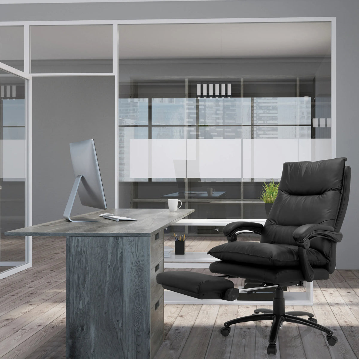 Siège de direction pour bureau à domicile RELAX CL 200 noir en similicuir avec repose-pieds extensible de MyBuero