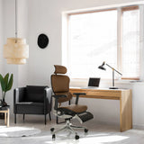 Siège de direction de luxe ERGOHUMAN PLUS LEGPRO GEN2 en cuir marron avec appuie-tête et piètement chromé de hjh OFFICE