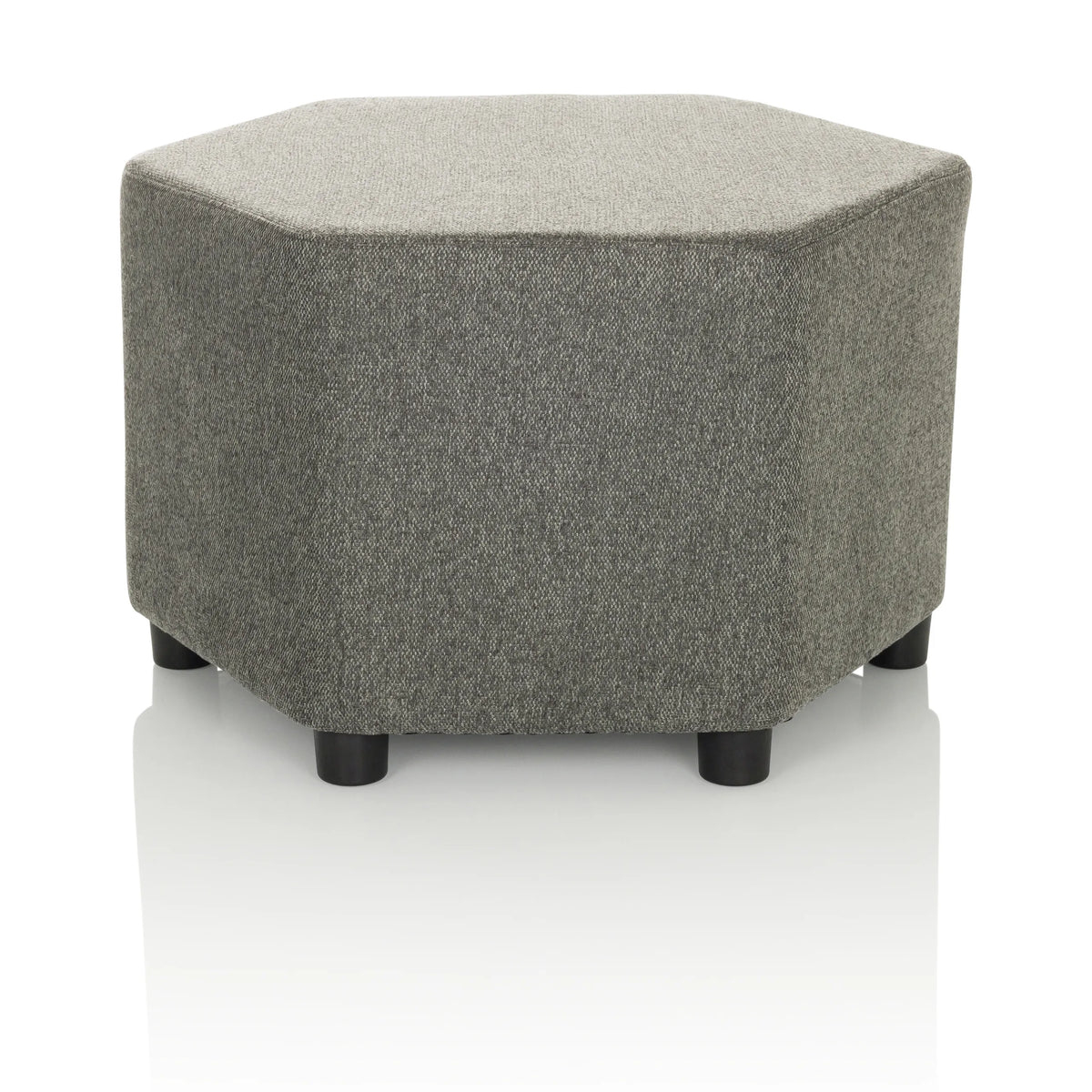Tabouret rembourré gris BAREO de forme hexagonale et courts pieds noirs de hjh OFFICE – vue à 360° (vue de face 0°)