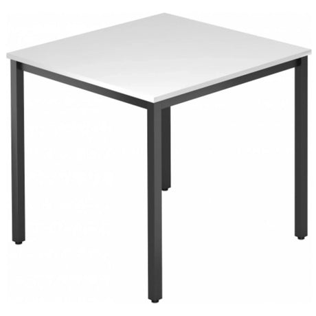 Table carrée DORAN DQ08 D avec plateau blanc et piètement en tubes carrés noirs de hjh OFFICE PRO