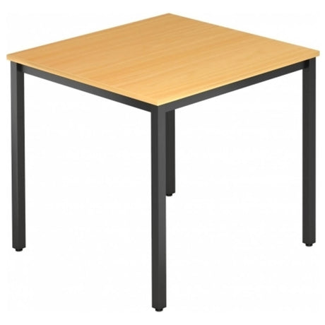 Table carrée DORAN DQ08 D avec plateau couleur hêtre et structure tubulaire carrée noire de hjh OFFICE PRO