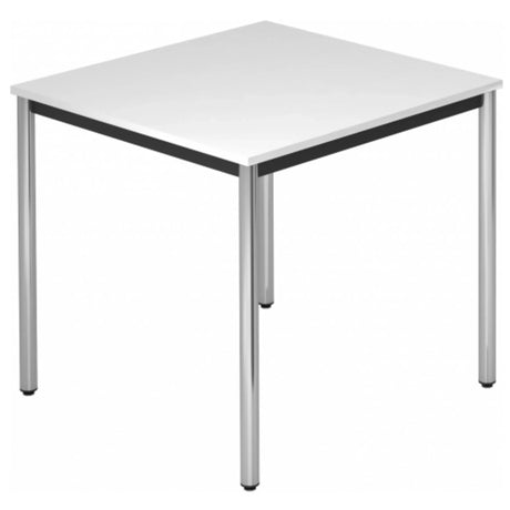 Table carrée DORAN DR08 C avec plateau blanc et pieds tubulaires ronds chromés de hjh OFFICE PRO