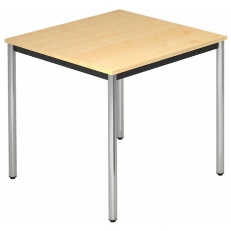 Table carrée DORAN DR08 C avec plateau en bois d'érable et pieds tubulaires ronds chromés de hjh OFFICE PRO