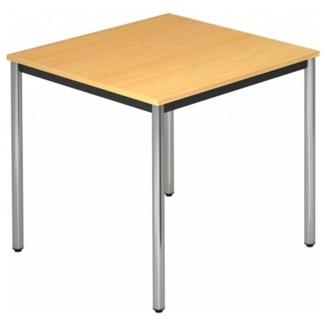 Table carrée DORAN DR08 C avec plateau couleur hêtre et pieds tubulaires chromés de hjh OFFICE PRO