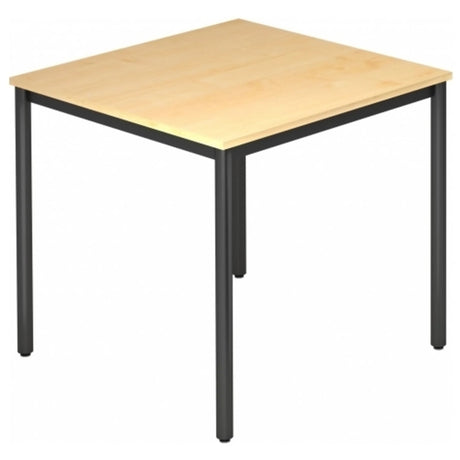 Table carrée DORAN DR08 D avec plateau en bois d'érable et pieds tubulaires ronds noirs de hjh OFFICE PRO