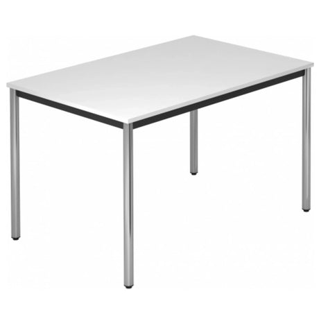 Table blanche DORAN DR12 C avec pieds tubulaires ronds chromés de hjh OFFICE PRO