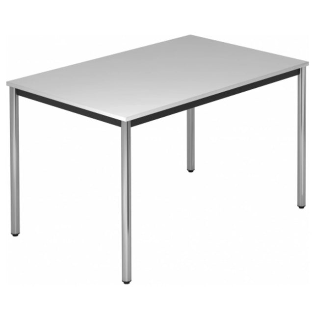 Table de travail rectangulaire DORAN DR12 C avec plateau gris et pieds tubulaires chromés de hjh OFFICE PRO