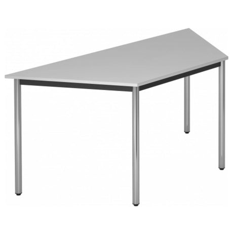 Table grise DORAN DRTR C avec pieds tubulaires ronds chromés et plateau trapézoïdal de hjh OFFICE PRO