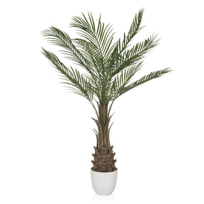 Plante artificielle verte DRACAENA avec des feuilles de palmier en éventail dans un pot blanc de hjh OFFICE