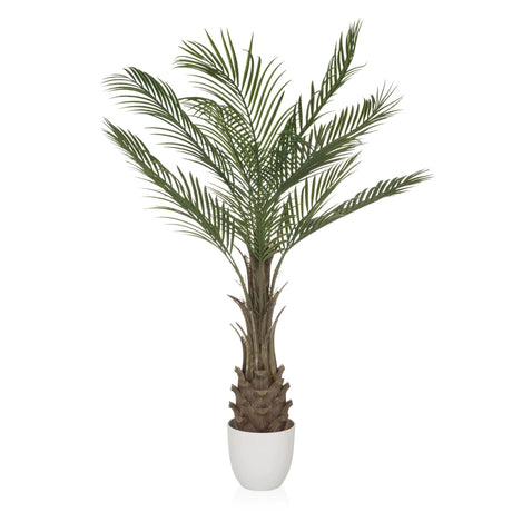 Plante artificielle verte DRACAENA avec des feuilles de palmier en éventail dans un pot blanc de hjh OFFICE