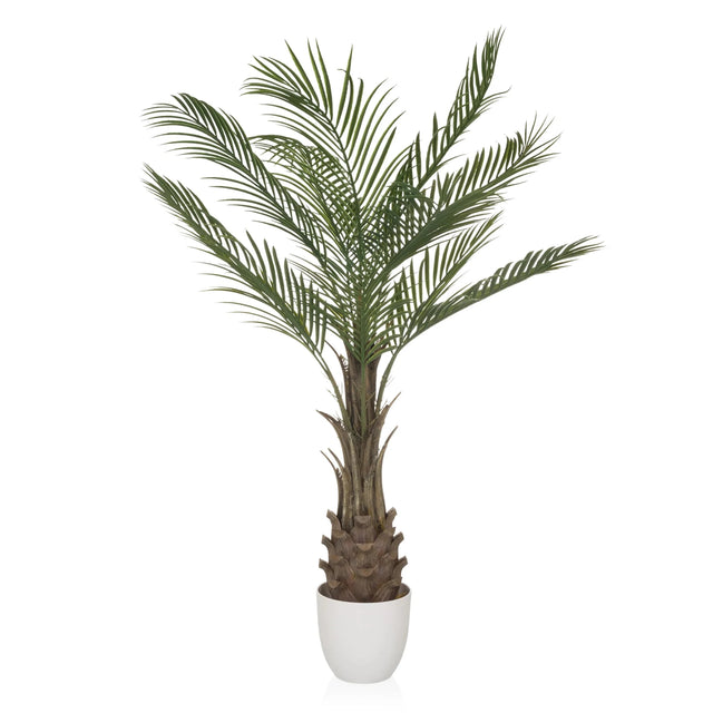 Plante artificielle verte DRACAENA avec des feuilles de palmier en éventail dans un pot blanc de hjh OFFICE