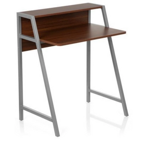 Bureau DUMONT aspect noyer avec pieds en métal gris et rehausse de hjh OFFICE