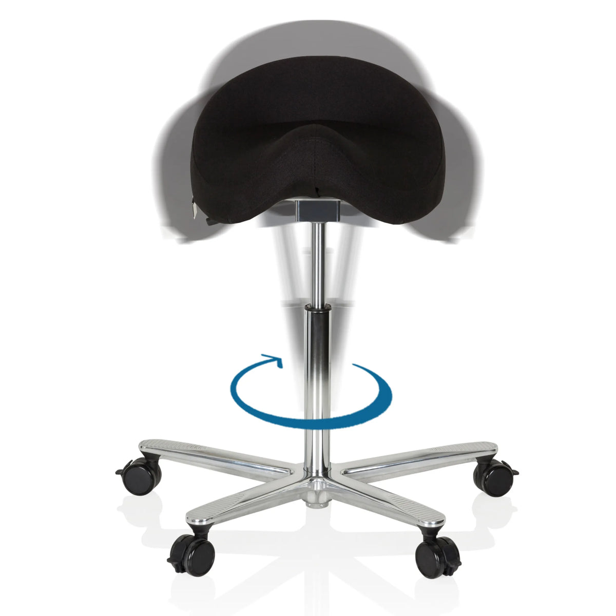 Fonction pivotante du Tabouret de selle MOVE-TEC 3D PRO I avec assise noire et croix pour pieds de hjh OFFICE