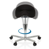Fonction pivotante du Tabouret de selle MOVE-TEC 3D PRO I avec assise noire et croix pour pieds de hjh OFFICE