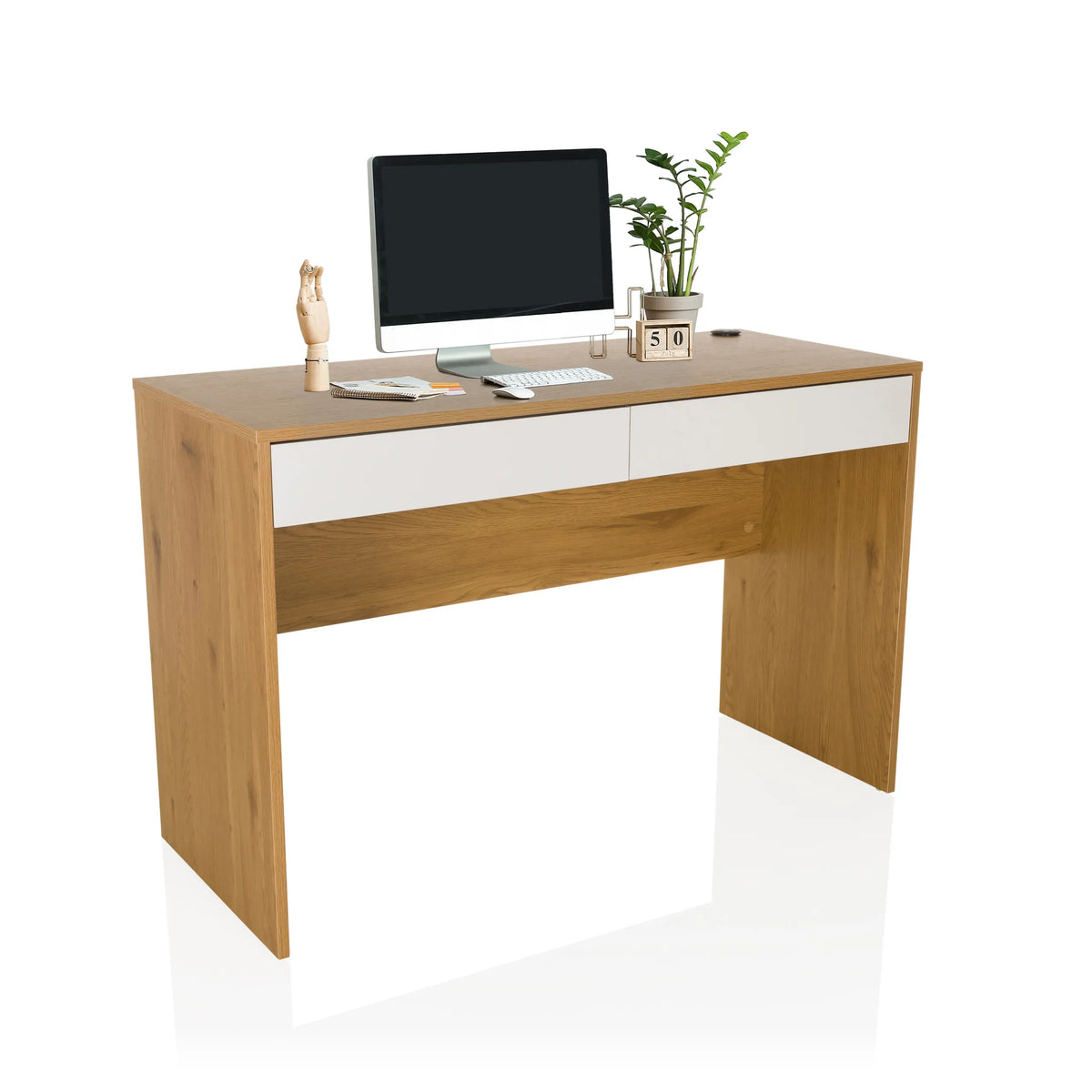 Bureau BERGA en chêne et blanc avec deux tiroirs de hjh LIVING