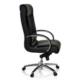 Siège pivotant XXL F 400 noir en cuir avec pied en étoile et cinq roulettes de hjh OFFICE – vue à 360° (vue de profil 80°)