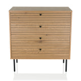Commode LINNO K couleur chêne avec façades rainurées et quatre pieds noirs de hjh LIVING – vue à 360° (vue de face 0°)
