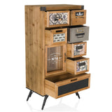 Sideboard CONTINENTO S in Holzoptik mit verschiedenen Schubladen, einem Glasschrank und schwarzen Beinen von hjh LIVING