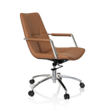 Siège de bureau à domicile SARANTO II couleur camel avec surpiqûres et base à cinq roulettes de hjh OFFICE – vue à 360° (vue de trois quarts avant 60°)