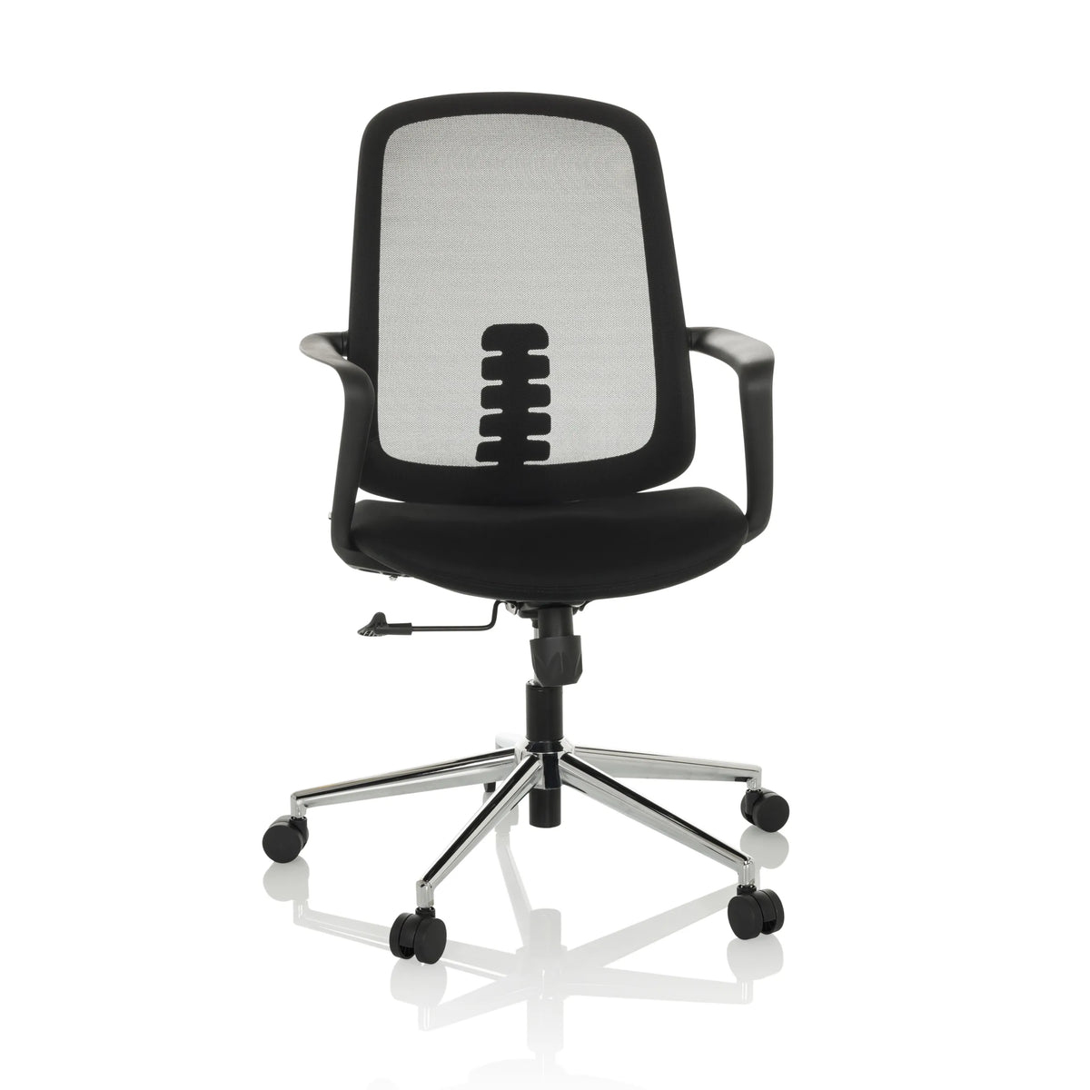Siège de bureau à domicile SEDIOLO B noir avec dossier en maille et pied à cinq roulettes de hjh OFFICE – vue à 360° (vue de face 15°)