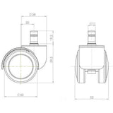 Dessin technique de la roulette 5x ROLO 11mm/50mm avec un diamètre de roue de 50 mm de hjh OFFICE